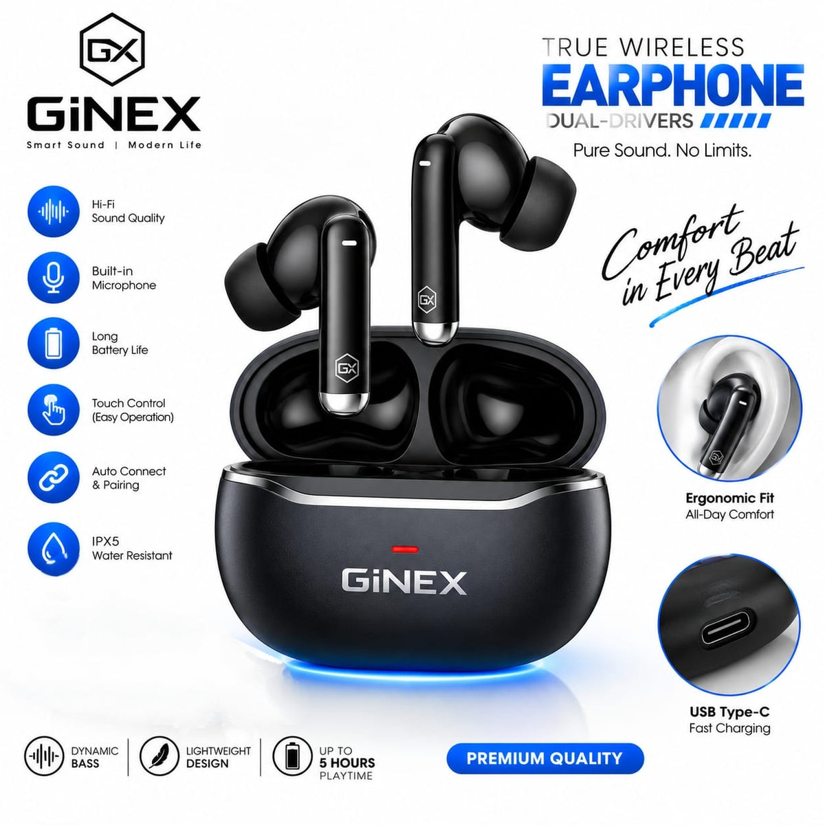GiNEX True Wireless Stereo Earphones GX-12