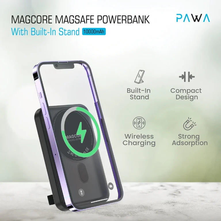 Pawa MagCore Magsafe Powerbank With Built-In Stand 10000mAh – Black