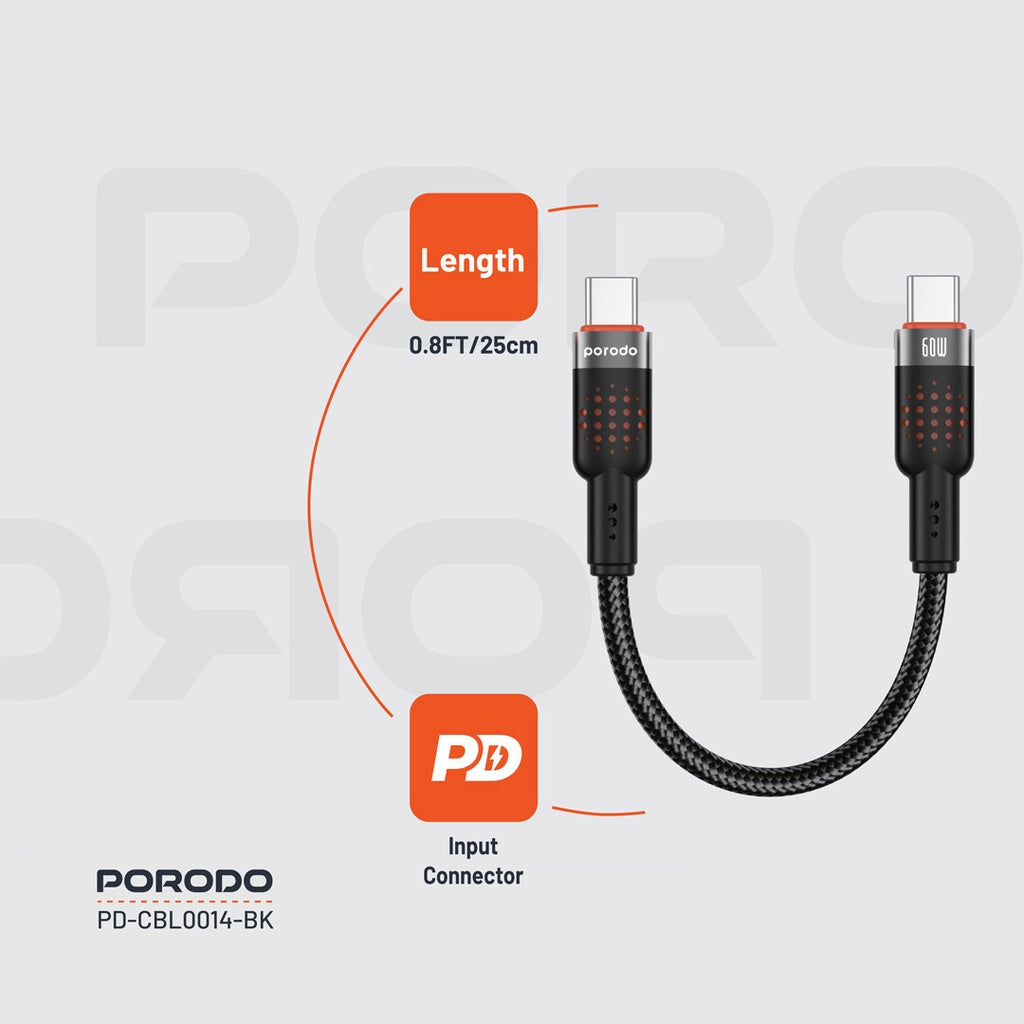 Porodo Braided Powerbank Cable USB-C to USB-C