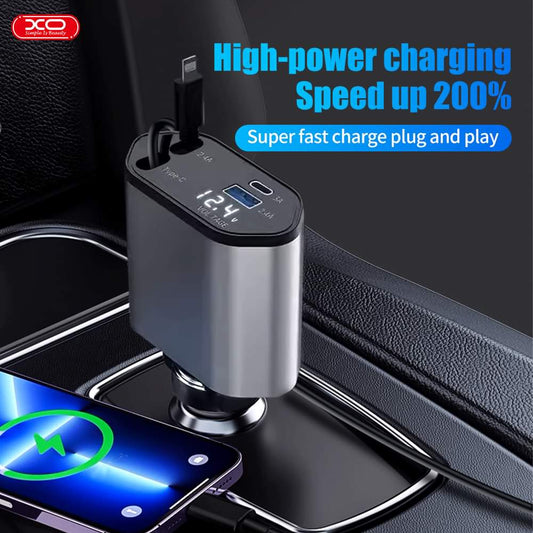 XO-CC62 Smart Metal 4-in-1 Retractable Car Charger