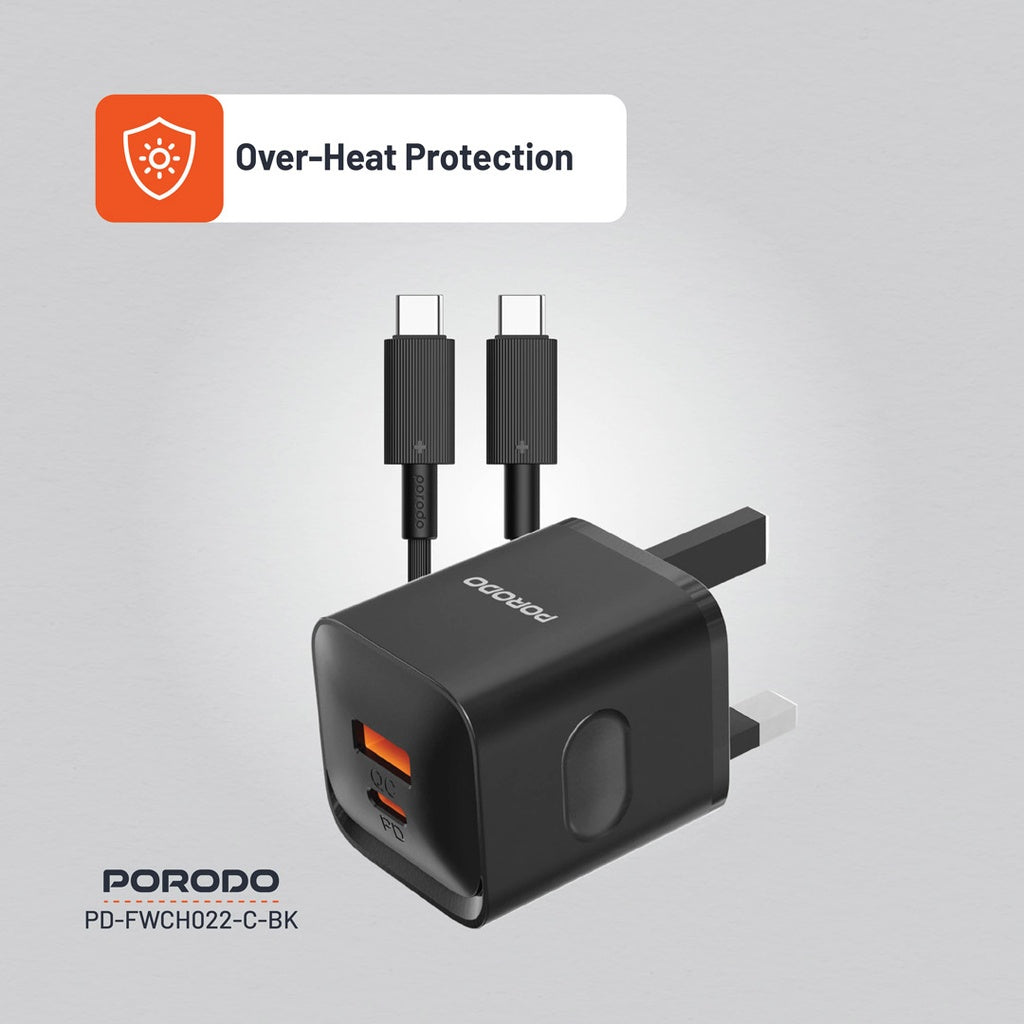 Porodo Dual port  Charger with Type-C to C Cable