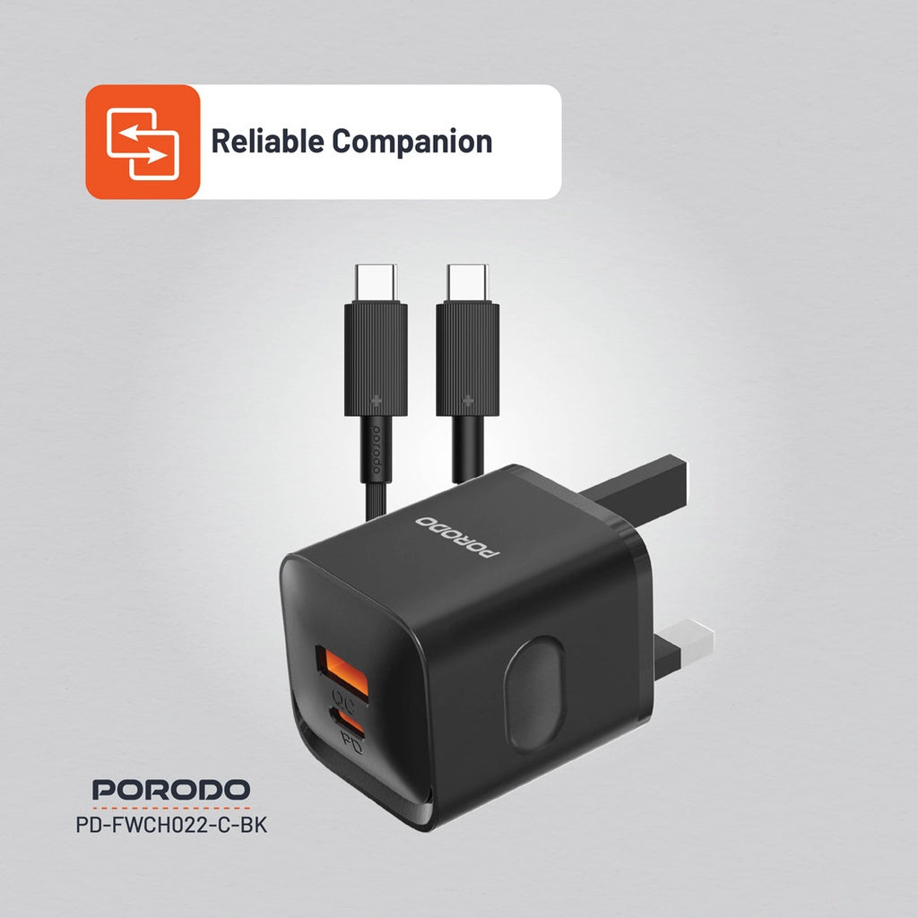 Porodo Dual port  Charger with Type-C to C Cable