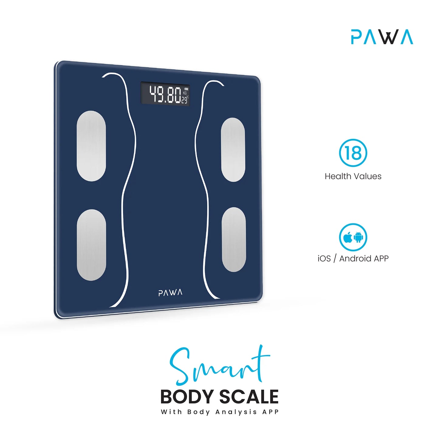 Pawa Smart Body Scale with Body Analysis App - Dark Blue