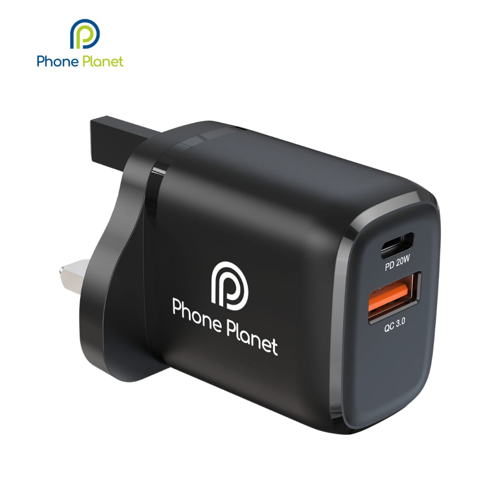 Phone Planet 20W USB C PD Fast Charger, Dual Port Type-C QC3.0 Wall Adapter UK Plug