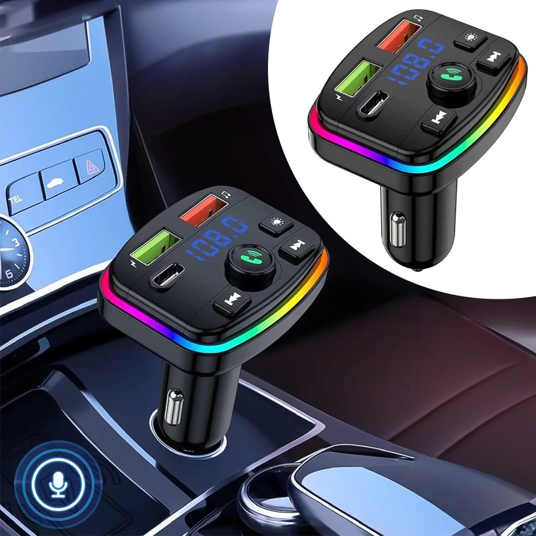 Wireless FM Transmitter and Car Charger With RGB Light (ALS-A912)