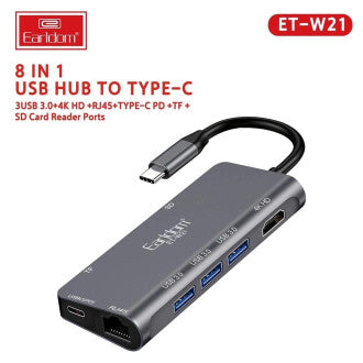 Earldom ET-W21 8 in1 USB HUB to Type-C