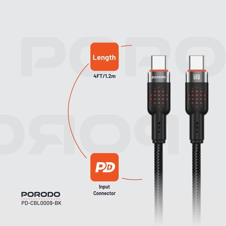 Porodo USB-C to USB-C Aluminum Braided Cable