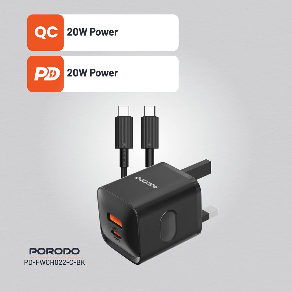 Porodo Dual port  Charger with Type-C to C Cable