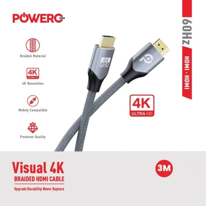 PowerO+ Visual 4K Braided HDMI Cable 3 Meter