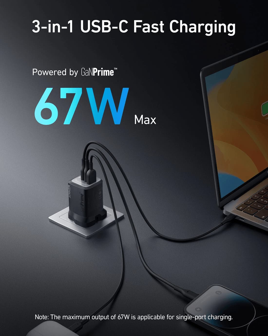 Anker 336 Charger 67W 3 Ports Fast Charger