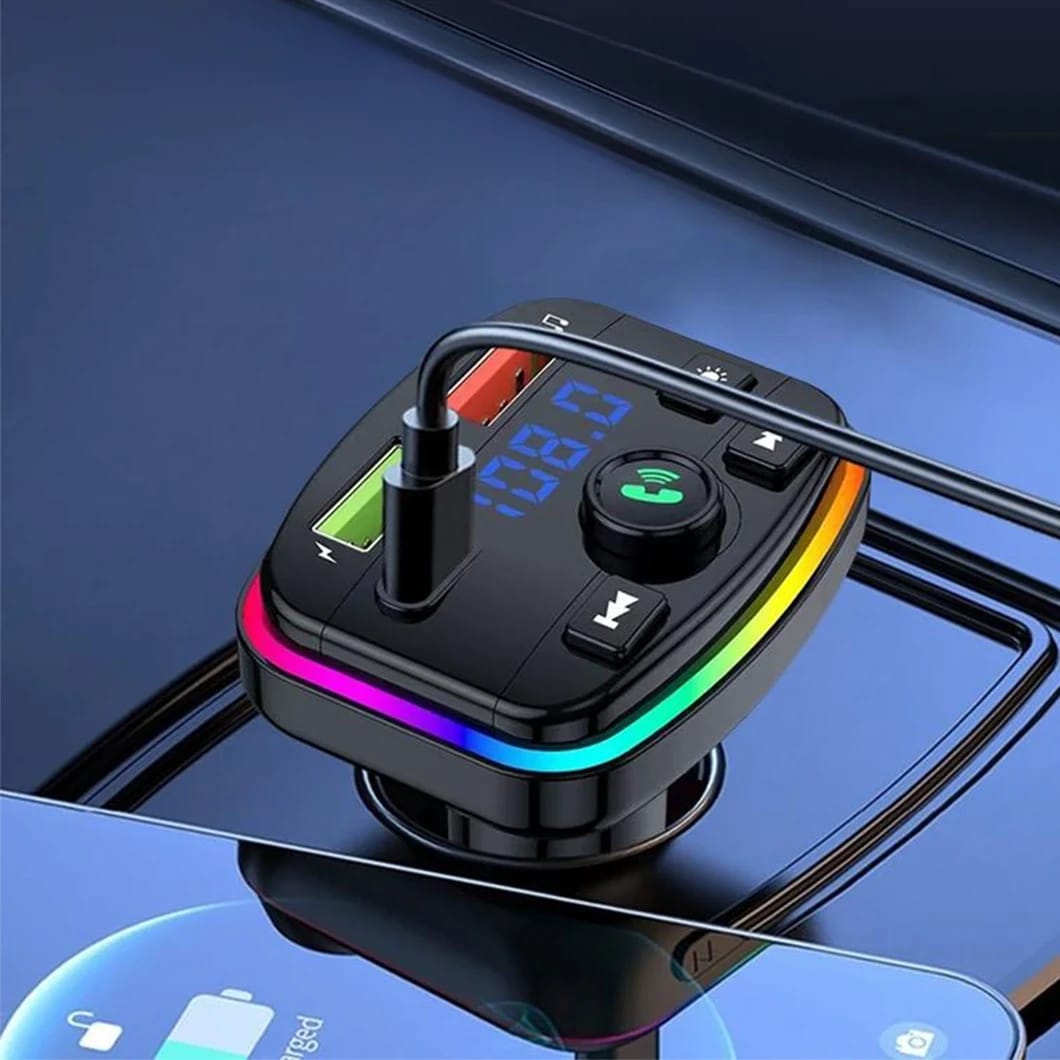 Wireless FM Transmitter and Car Charger With RGB Light (ALS-A912)