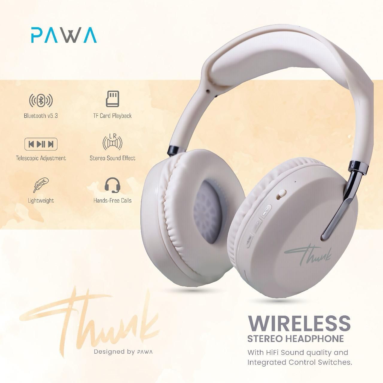 Pawa Thunk Overear Wireless Stereo Headphone HiFi Sound Quality