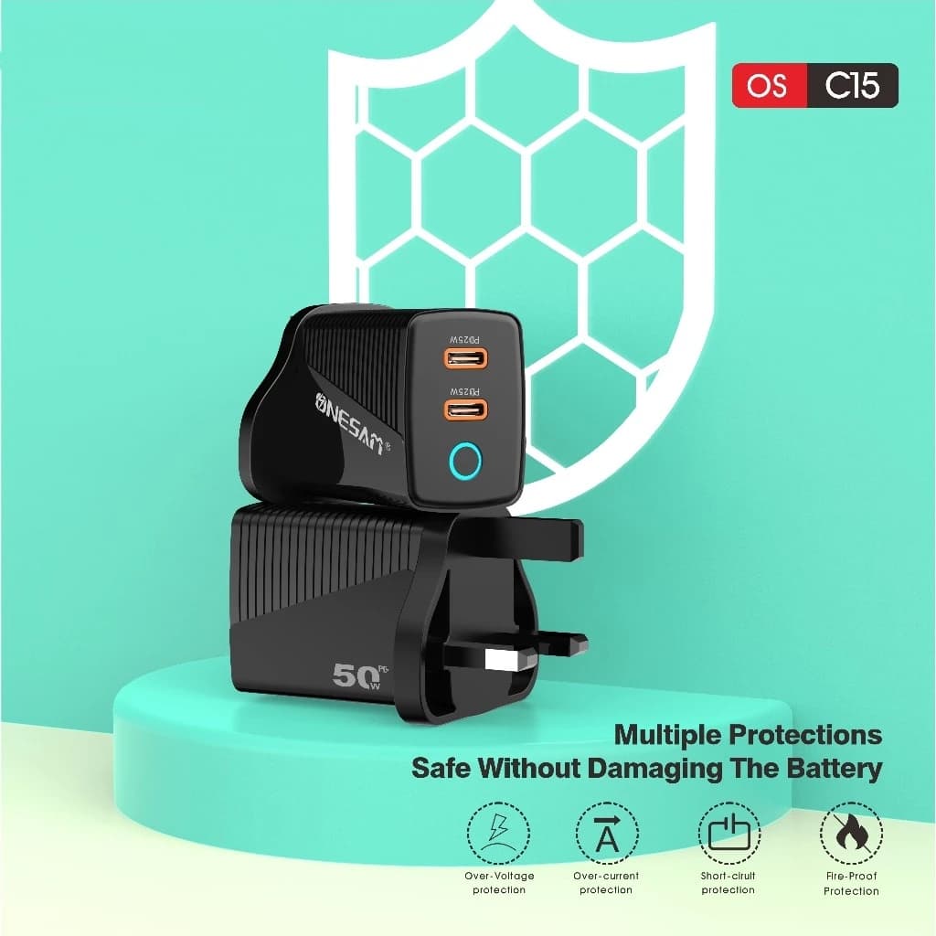 Onesam 50W GaN Dual Type C Super Fast Charger OS-C15