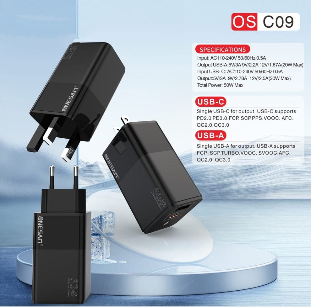 ONESAM 30W Type-C & 20W USB-A Dual Port Super Fast Charger OS-C09