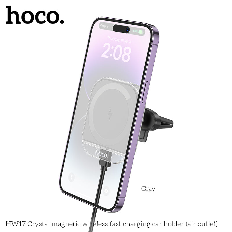 HOCO HW17 Crystal magnetic wireless Car holder with wireless charging