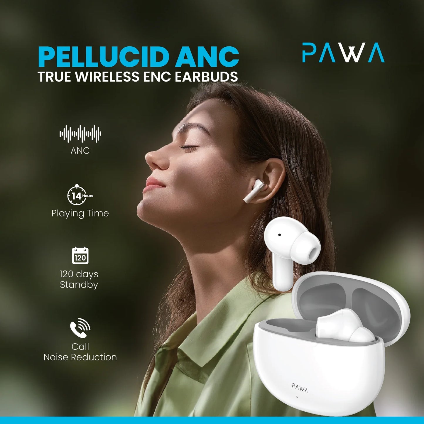 Pawa Pellucid ANC True Wireless Earbuds - Grey & White