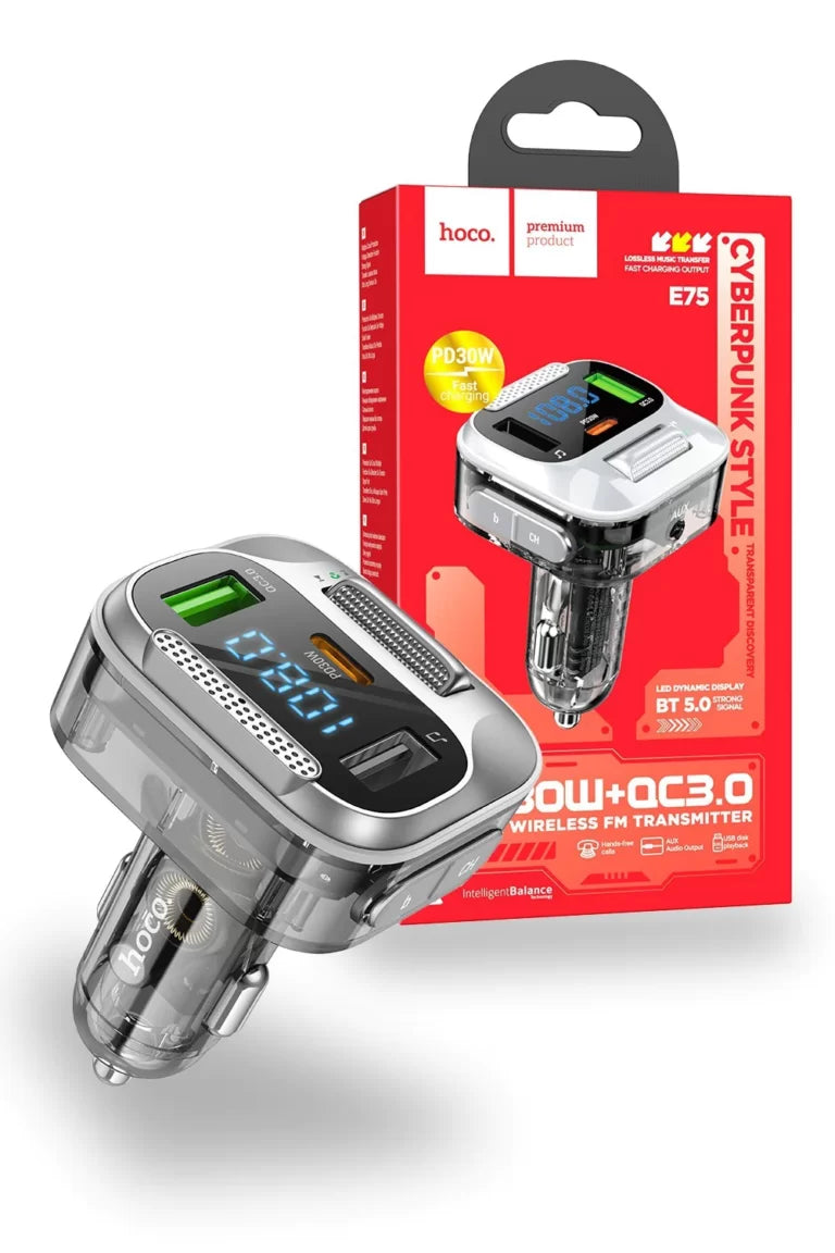 Hoco E75 30W PD USB QC3.0 Car Bluetooth MP3 FM Transmitter Charger