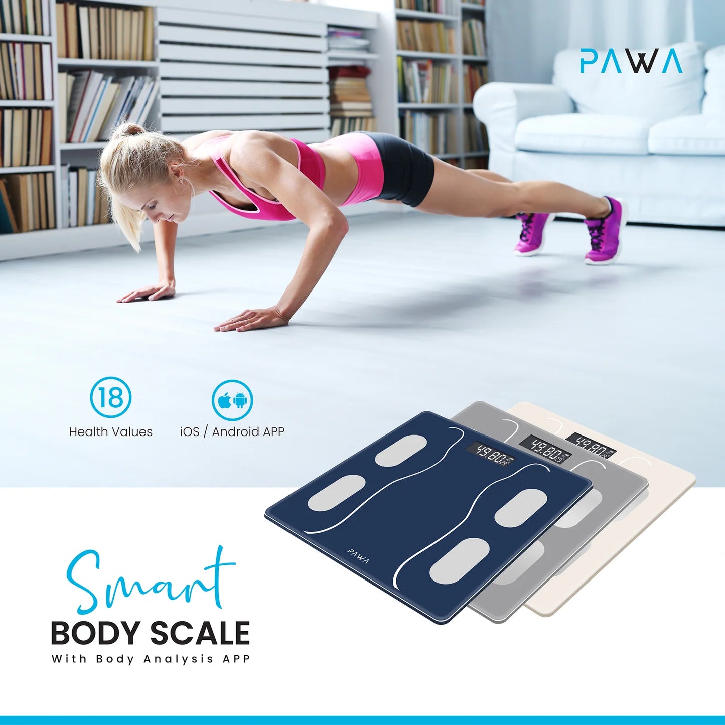 Pawa Smart Body Scale with Body Analysis App - Dark Blue