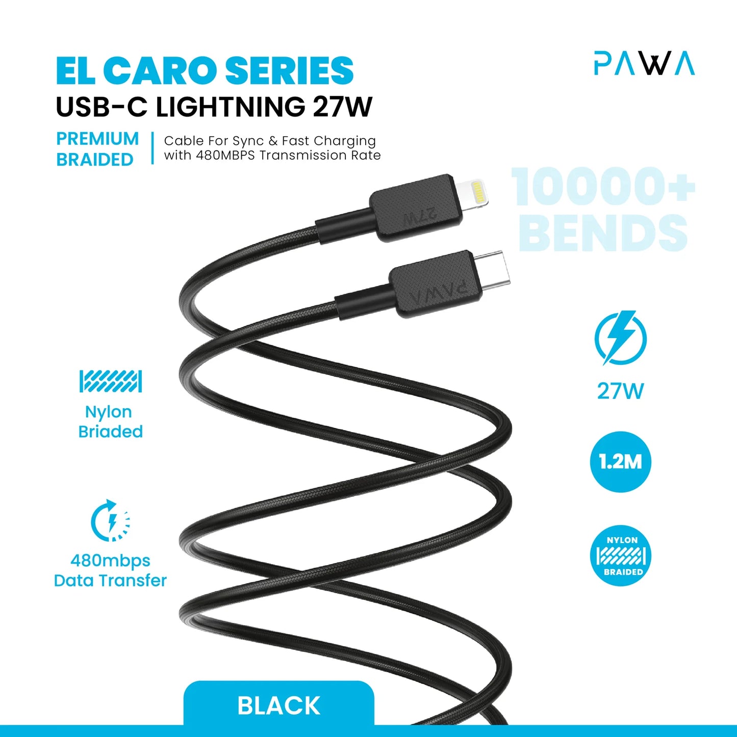 Pawa El-Claro Series Premium Braided Cable USB-C to Lightning 27W