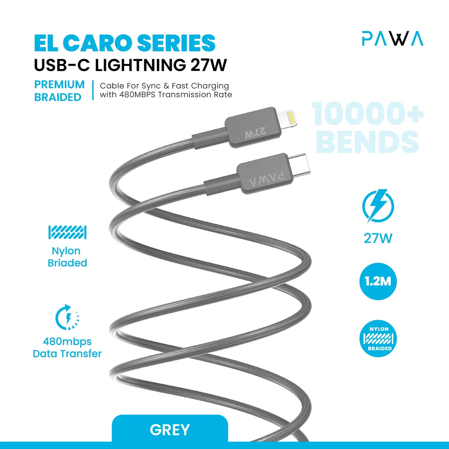 Pawa El-Claro Series Premium Braided Cable USB-C to Lightning 27W